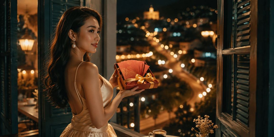 Bàn cà phê Đà Lạt với phong bì đỏ và tờ kết quả xổ số – không khí lễ tết Việt Nam