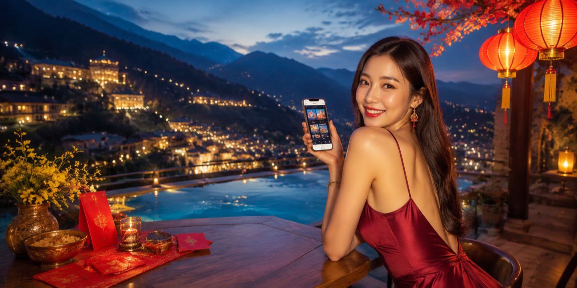 Cô gái tại Sa Pa mở phong bì đỏ may mắn và kiểm tra thông tin thưởng trên điện thoại